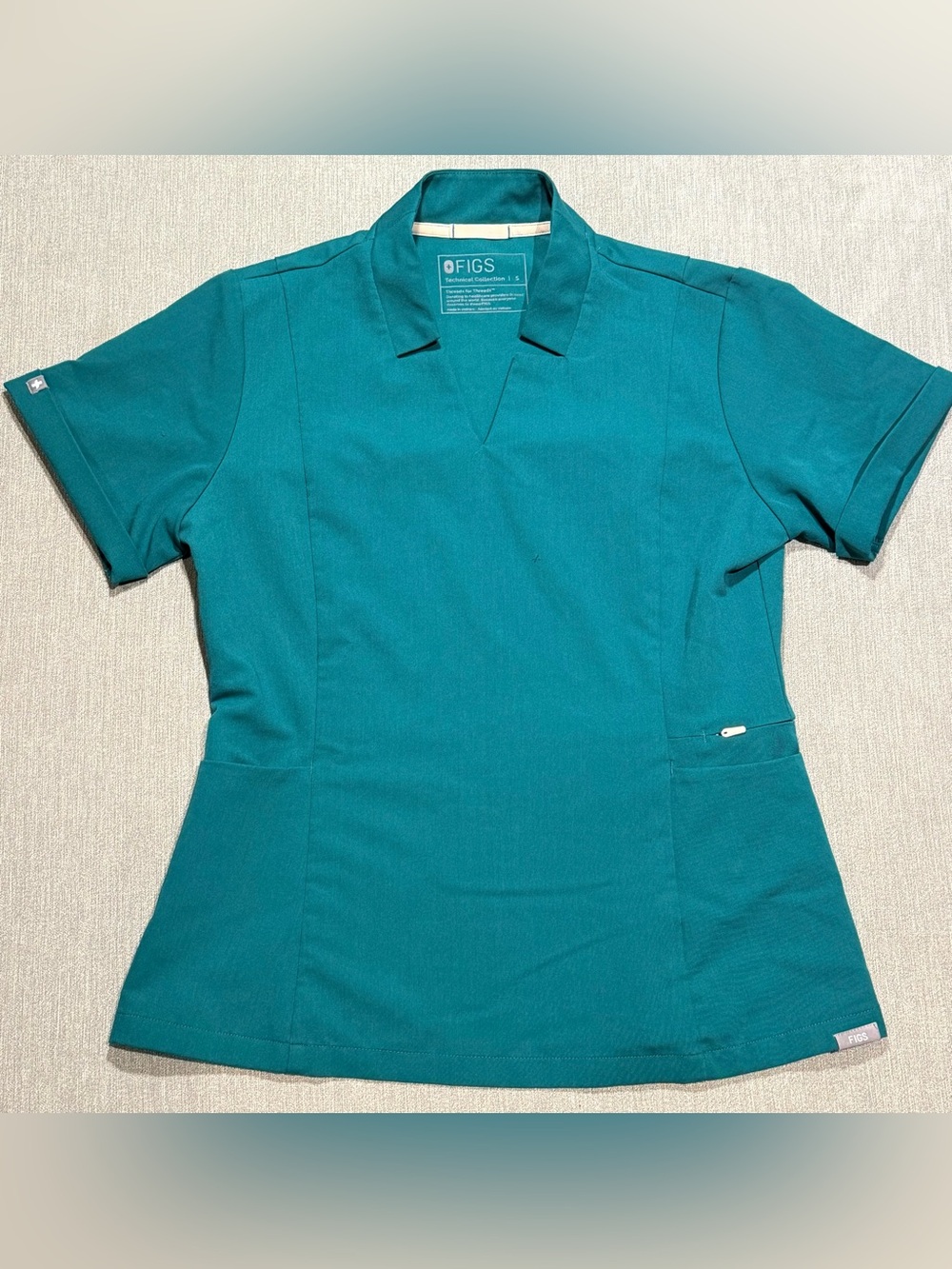 FIGS Women's Forest Green V-Neck Scrub Top with Notched Collar